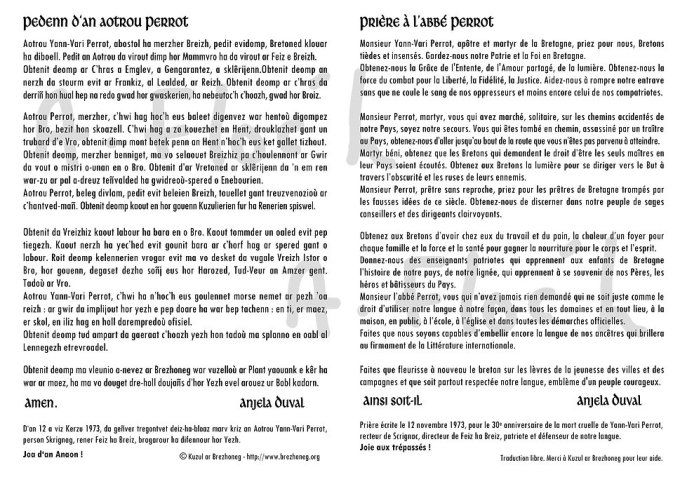 Carte double Jean-Marie Perrot avec prière / Kartenn Aotrou Yann-Vari Perrot gant ur bedenn