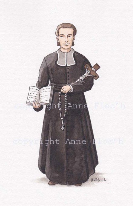 Aquarelle originale de saint Louis-Marie Grignon de Montfort