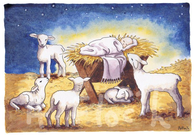 Aquarelle originale Crèche