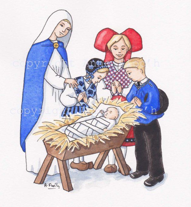 Aquarelle originale, Noël alsacien