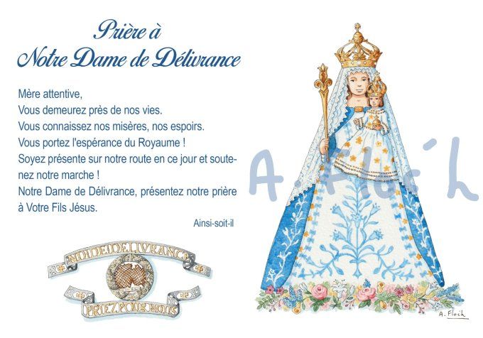 Poster de ND de Délivrance, variantes avec prière ou sans